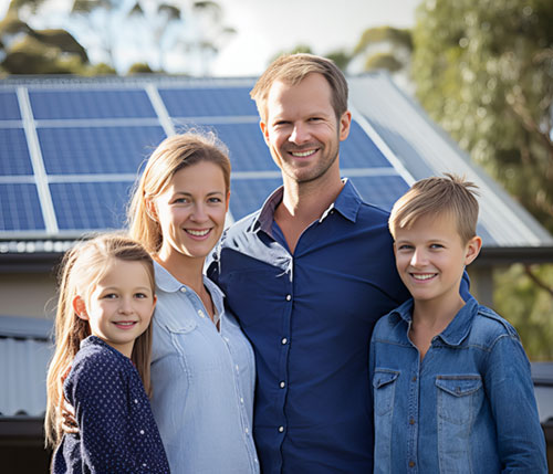 Solar Albury Wodonga - Happy Family in front of house with solar panels.